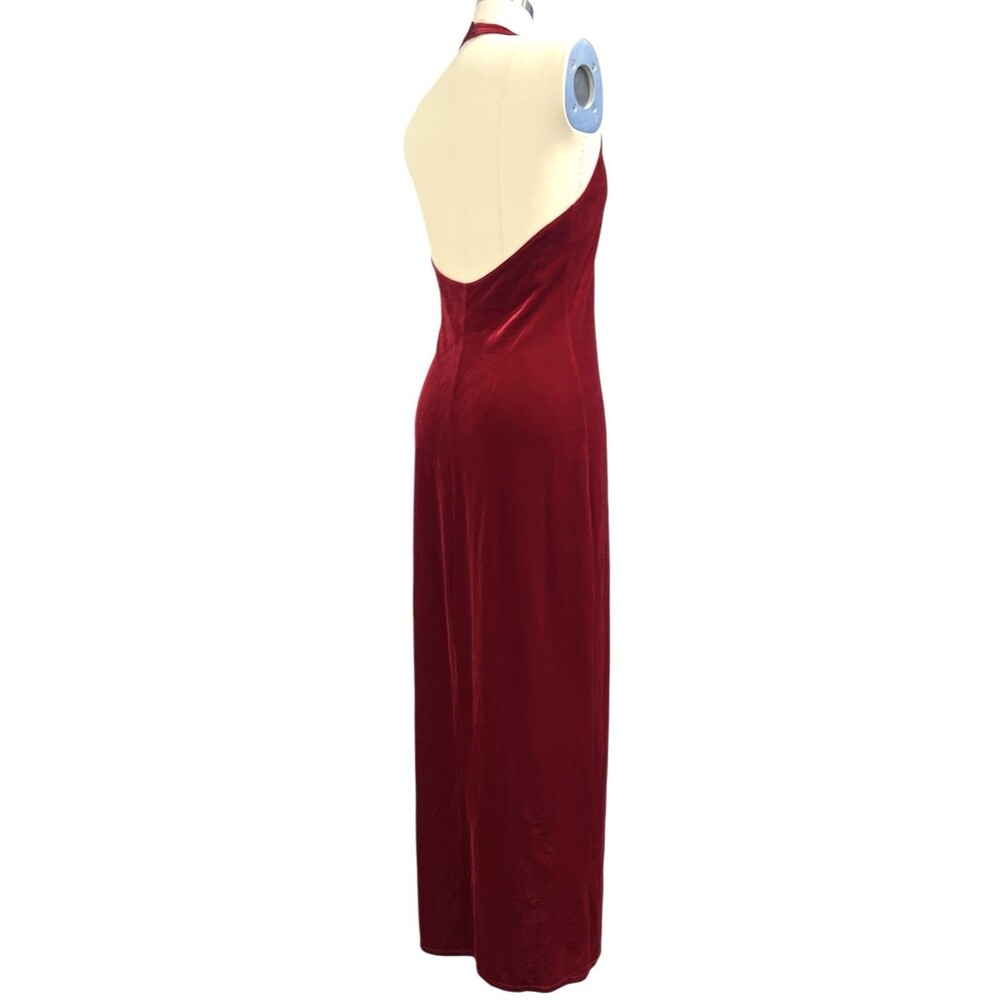 VTG 90s Y2K Laundry Shelli Segal Red Velvet Halter Maxi Dress Open Back NWT Sz M - Picture 4 of 16